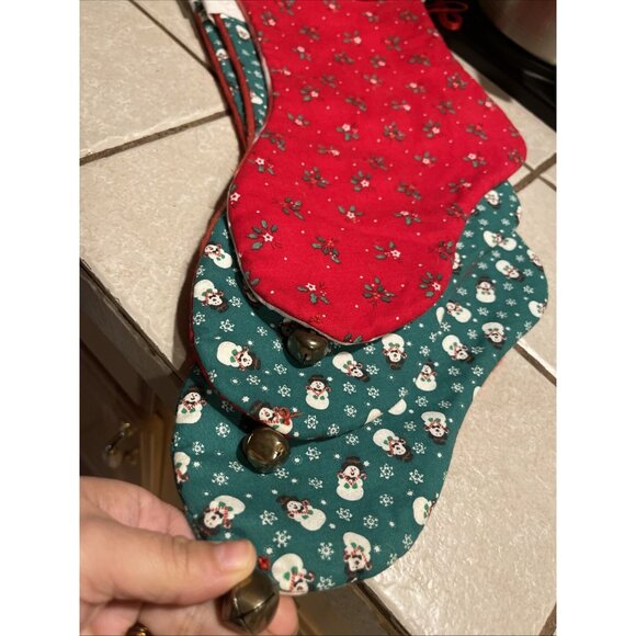Set Of 3 Vintage Handmade Christmas Stockings With Snowman & Floral Prints 16" - Picture 14 of 15